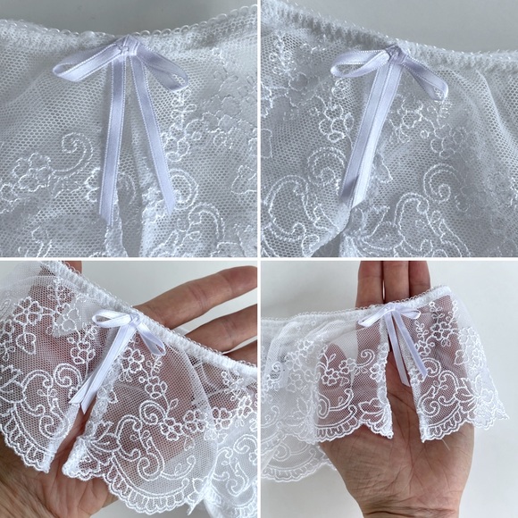 White Mesh and Lace Thong with Bows - Picture 7 of 16